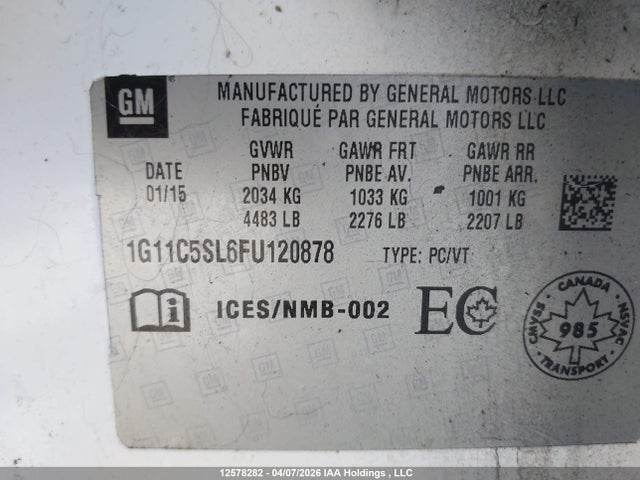1G11C5SL6FU120878 Chevrolet MALIBU 1LT