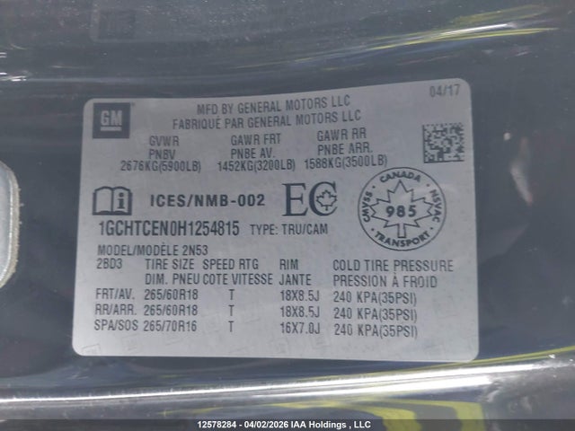 1GCHTCEN0H1254815 Chevrolet Colorado Lt
