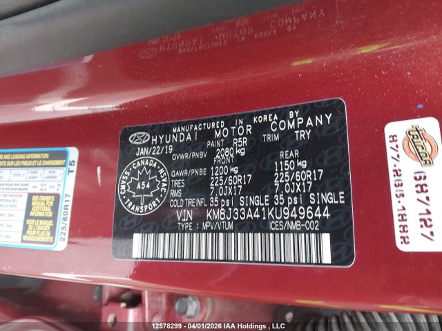 KM8J33A41KU949644 Hyundai Tucson Preferred