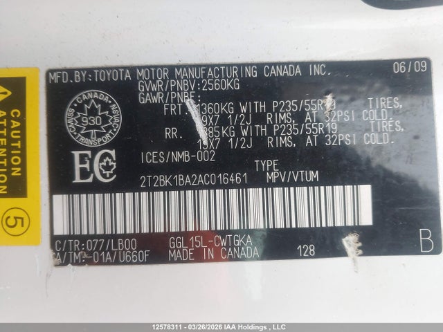 Aukcja sprzedaży 2010 Lexus Rx 350, vin: 2T2BK1BA2AC016461, numer aukcji: 12578311
