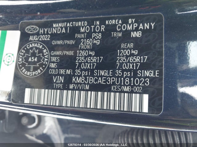 2023 Hyundai Tucson Sel მანქანა იყიდება აუქციონზე, vin: KM8JBCAE3PU181023, აუქციონის ნომერი: 12578314