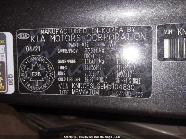 Aukcja sprzedaży 2021 Kia Niro Ev Ex+/sx Touring, vin: KNDCE3LG9M5104830, numer aukcji: 12578316