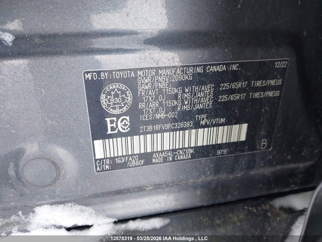 12578319 :رقم المزاد ، 2T3B1RFV9PC326383 vin ، 2023 Toyota Rav4 Le مزاد بيع