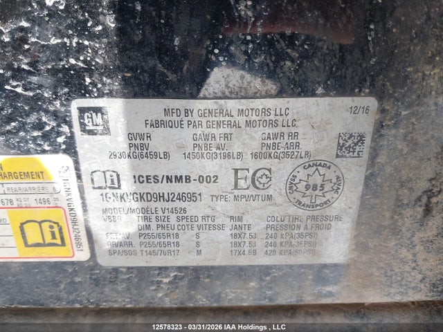 1GNKVGKD9HJ246951 Chevrolet Traverse 1lt