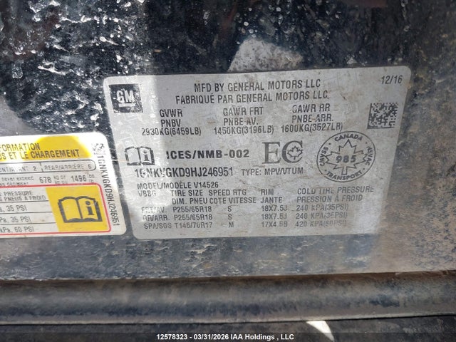 1GNKVGKD9HJ246951 Chevrolet Traverse 1lt