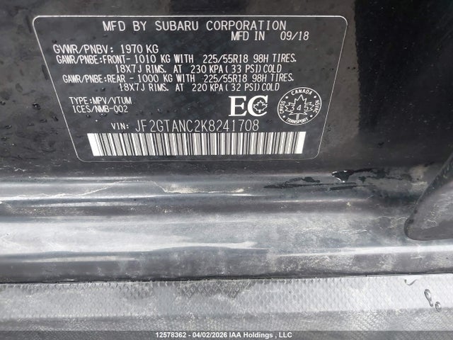 Aukcja sprzedaży 2019 Subaru Crosstrek Limited, vin: JF2GTANC2K8241708, numer aukcji: 12578362