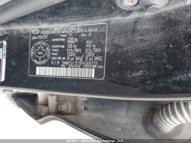 2007 Hyundai Santa Fe Gl V6 მანქანა იყიდება აუქციონზე, vin: 5NMSG13E17H068335, აუქციონის ნომერი: 12578411