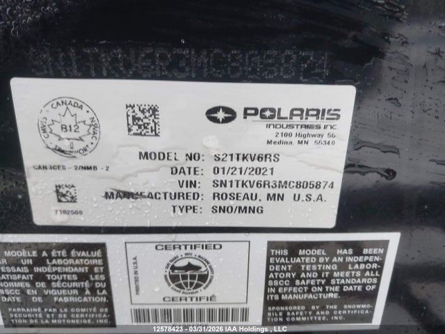 Polaris INDY 2021 SN1TKV6R3MC805874 Image 9