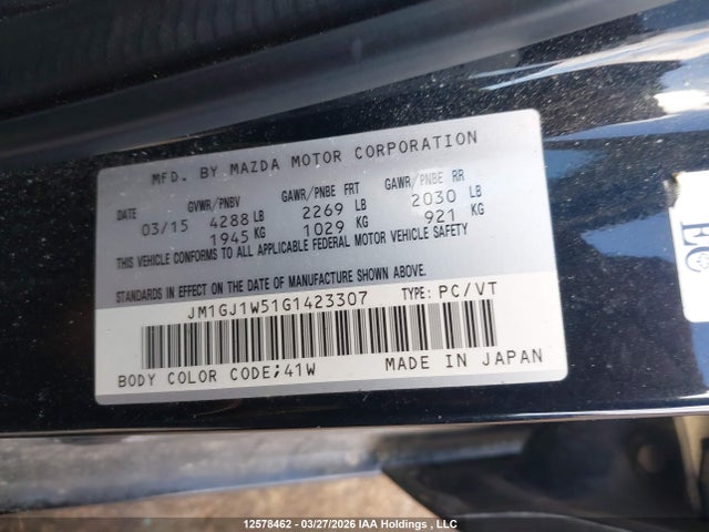 Aukcja sprzedaży 2016 Mazda 6 Grand Touring, vin: JM1GJ1W51G1423307, numer aukcji: 12578462
