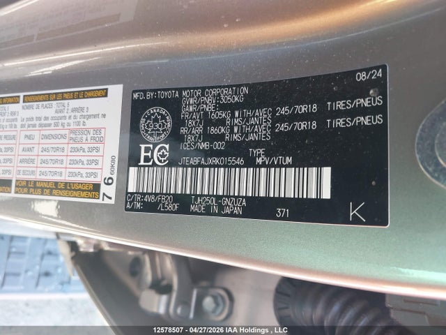 Auction sale of the 2024 Toyota Land Cruiser, vin: JTEABFAJXRK015546, lot number: 12578507