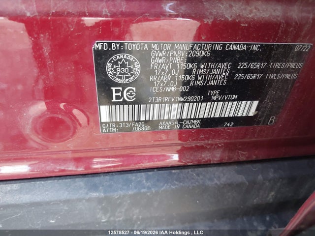 2022 Toyota Rav4 მანქანა იყიდება აუქციონზე, vin: 2T3R1RFV1NW290201, აუქციონის ნომერი: 12578527