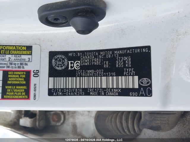 Aukcja sprzedaży 2014 Toyota Corolla Le, vin: 2T1BURHE5EC011316, numer aukcji: 12578535