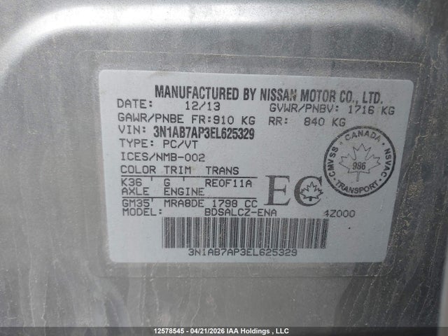Aukcja sprzedaży 2014 Nissan Sentra S/sv/sr/sl, vin: 3N1AB7AP3EL625329, numer aukcji: 12578545