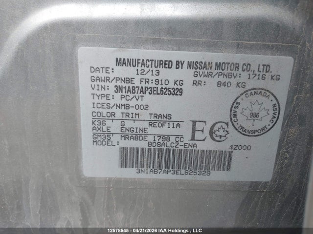 Aukcja sprzedaży 2014 Nissan Sentra S/sv/sr/sl, vin: 3N1AB7AP3EL625329, numer aukcji: 12578545