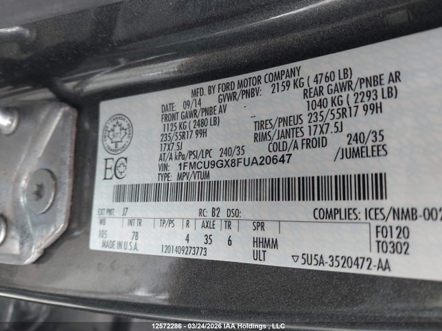 1FMCU9GX8FUA20647 Ford ESCAPE SE