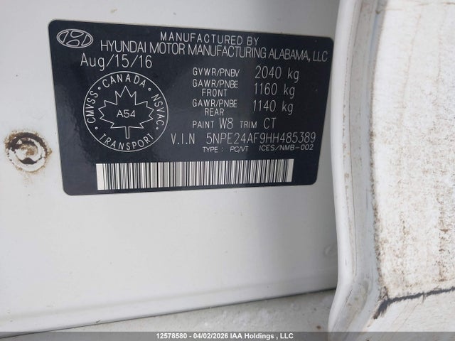5NPE24AF9HH485389 Hyundai SONATA SE