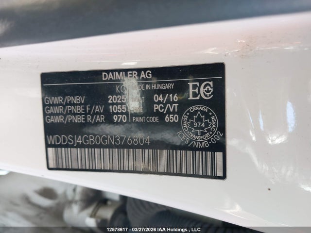 Aukcja sprzedaży 2016 Mercedes-benz Cla 250 4matic, vin: WDDSJ4GB0GN376804, numer aukcji: 12578617