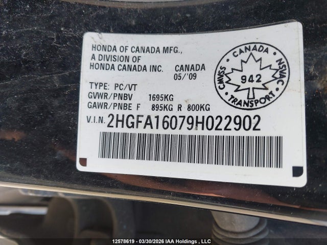 Продаж на аукціоні авто 2009 Honda Civic Ex-l, vin: 2HGFA16079H022902, номер лоту: 12578619