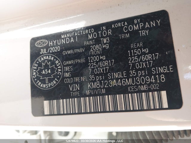 KM8J23A46MU309418 Hyundai TUCSON SE