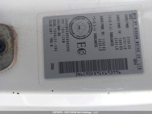 3N6CM0KN9EK693996 Nissan NV200