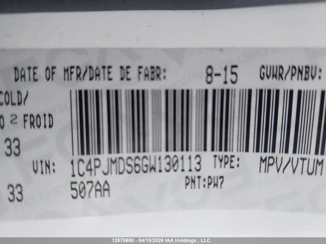 1C4PJMDS6GW130113 Jeep Cherokee Limited
