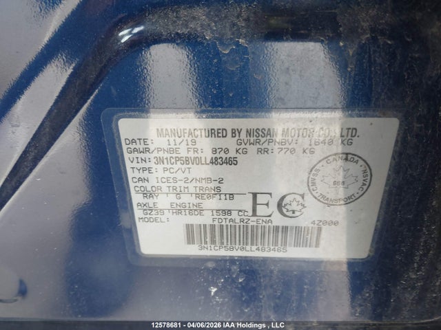 3N1CP5BV0LL483465 Nissan KICKS S