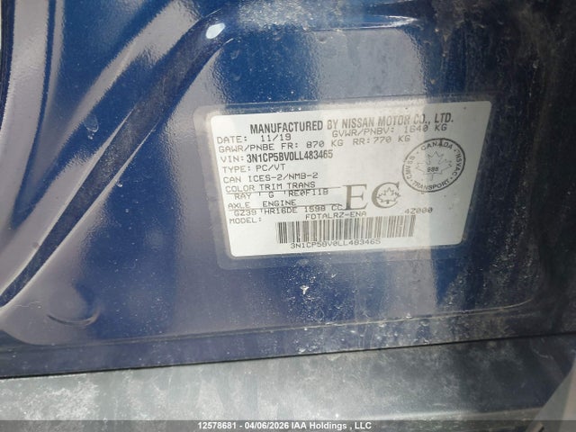 3N1CP5BV0LL483465 Nissan KICKS S