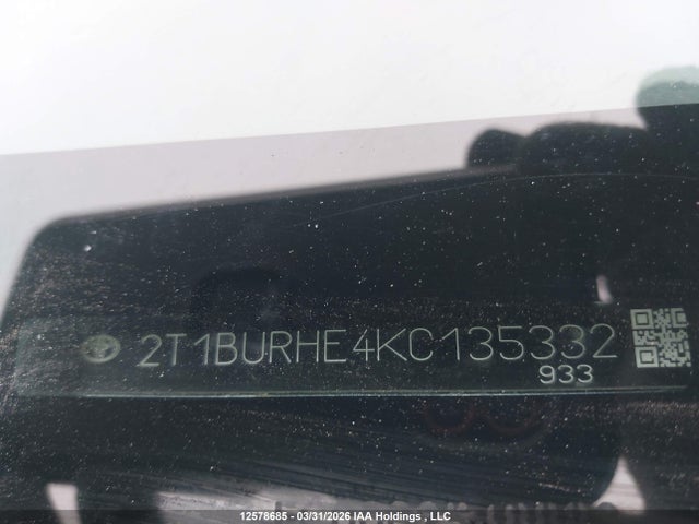 2019 Toyota Corolla Ce მანქანა იყიდება აუქციონზე, vin: 2T1BURHE4KC135332, აუქციონის ნომერი: 12578685