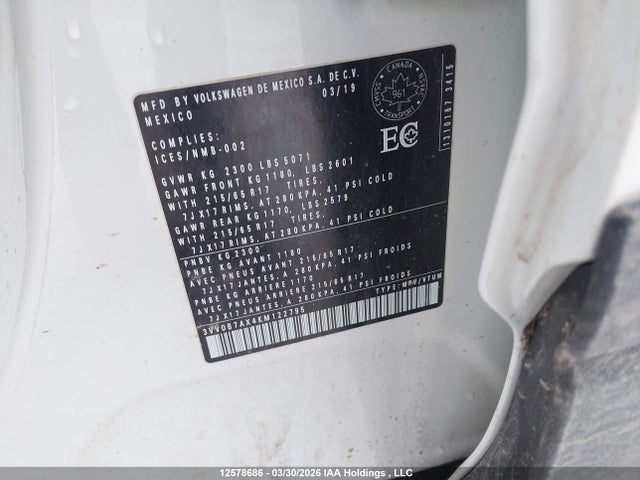 3VV0B7AX4KM122795 Volkswagen TIGUAN S