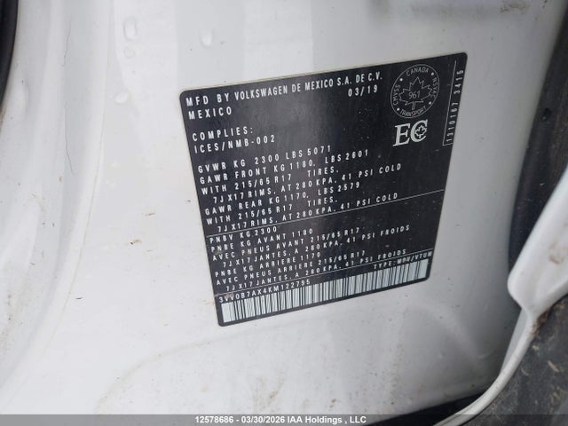 3VV0B7AX4KM122795 Volkswagen TIGUAN S