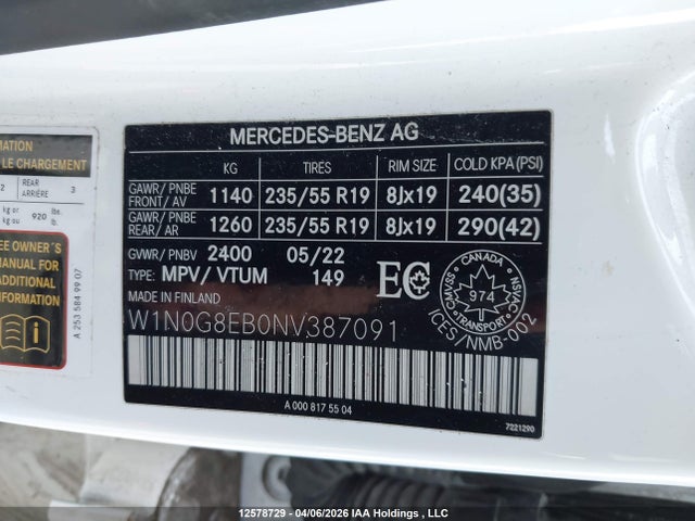 W1N0G8EB0NV387091 Mercedes-Benz Glc 300 4matic