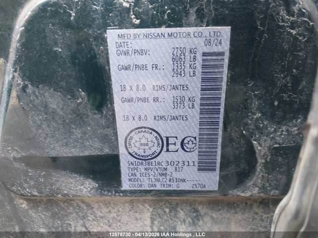 Продаж на аукціоні авто 2024 Nissan Pathfinder Rock Creek/sv, vin: 5N1DR3BE1RC302311, номер лоту: 12578730