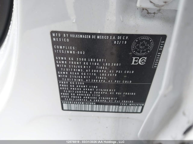 3VV2B7AXXKM107064 Volkswagen Tiguan Comfortline