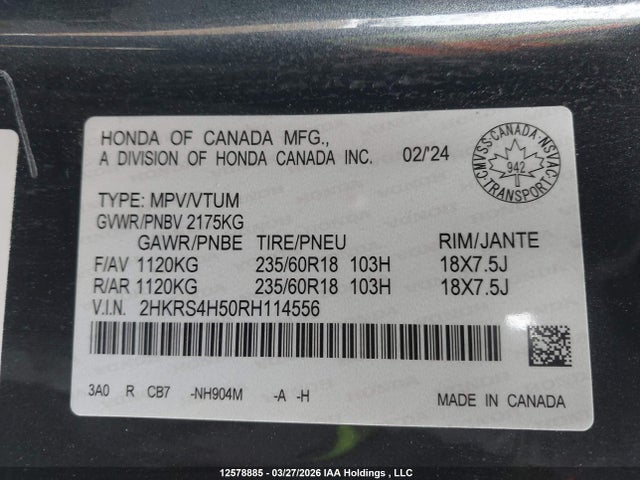 Продаж на аукціоні авто 2024 Honda Cr-v Sport, vin: 2HKRS4H50RH114556, номер лоту: 12578885