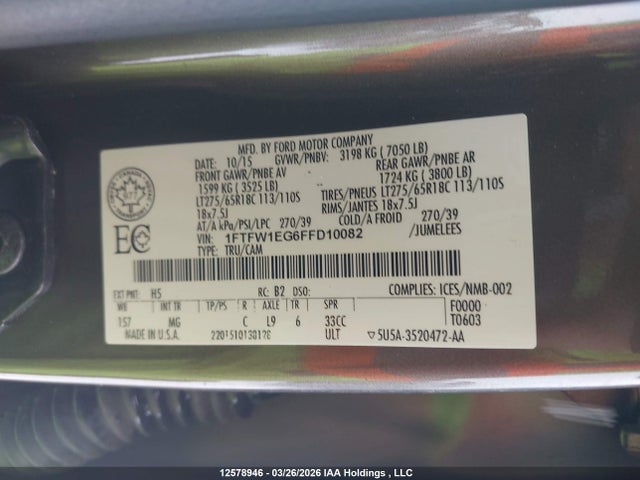 Продажа на аукционе авто 2015 Ford F-150, vin: 1FTFW1EG6FFD10082, номер лота: 12578946