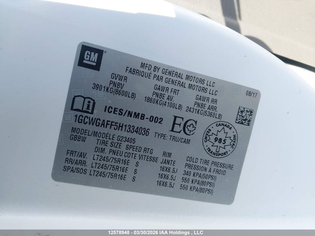 1GCWGAFF5H1334036 Chevrolet Express G2500