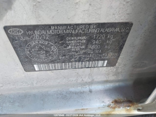 Aukcja sprzedaży 2013 Hyundai Elantra Gls/limited, vin: 5NPDH4AE1DH193358, numer aukcji: 12578949