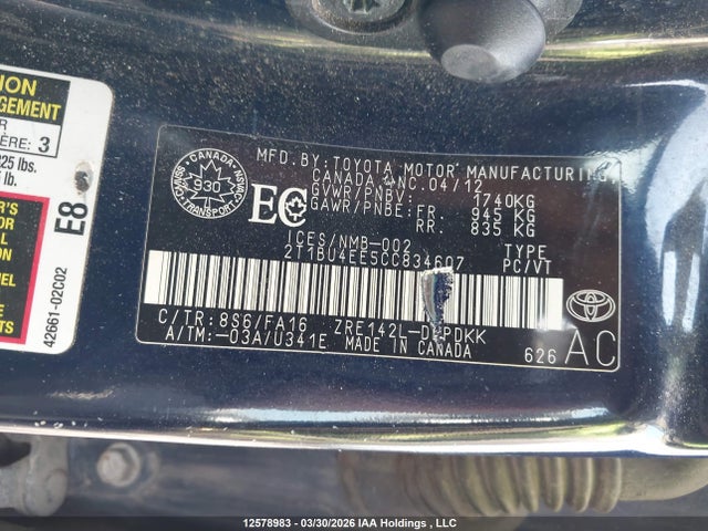 Продажа на аукционе авто 2012 Toyota Corolla, vin: 2T1BU4EE5CC834607, номер лота: 12578983