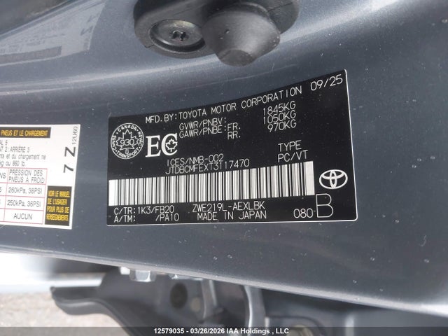 Aukcja sprzedaży 2026 Toyota Corolla Hybrid Le, vin: JTDBCMFEXT3117470, numer aukcji: 12579035