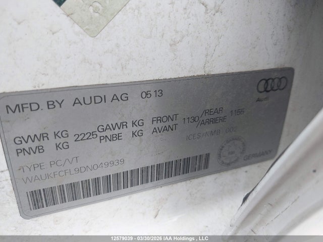 Продаж на аукціоні авто 2013 Audi A4 2.0t Premium Plus, vin: WAUKFCFL9DN049939, номер лоту: 12579039