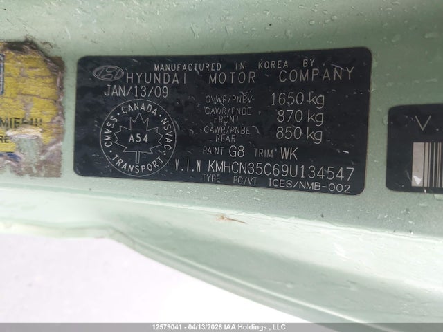 Aukcja sprzedaży 2009 Hyundai Accent Se, vin: KMHCN35C69U134547, numer aukcji: 12579041