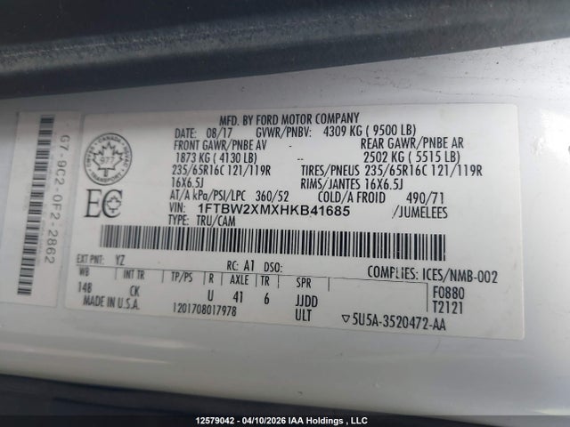 Продаж на аукціоні авто 2017 Ford Transit-350, vin: 1FTBW2XMXHKB41685, номер лоту: 12579042
