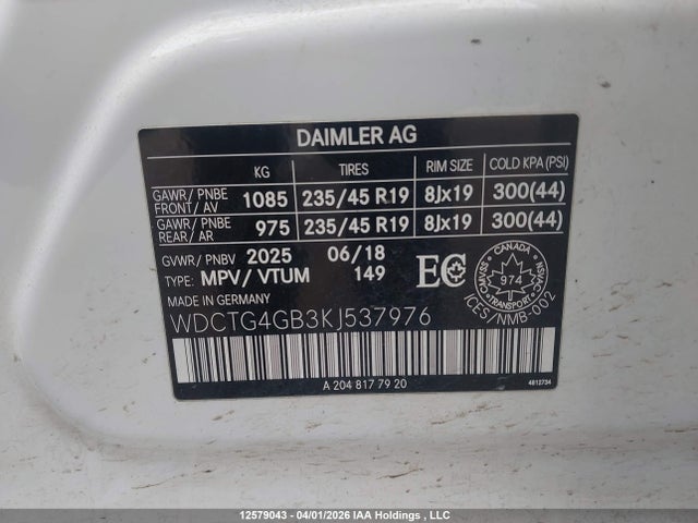 WDCTG4GB3KJ537976 Mercedes-Benz Gla 250 4matic
