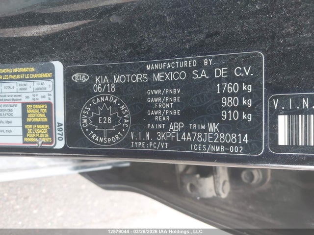 3KPFL4A78JE280814 KIA Forte Lx/lx+
