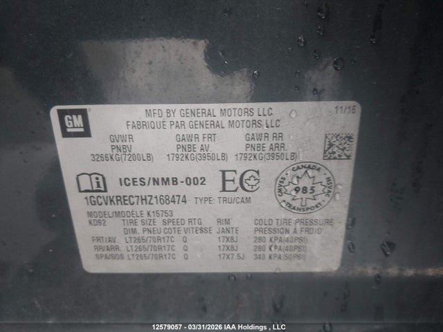 1GCVKREC7HZ168474 Chevrolet Silverado 1500 1lt