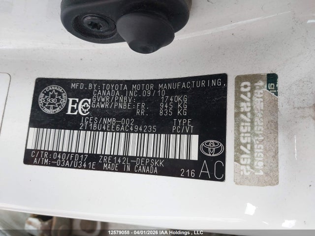 2010 Toyota Corolla მანქანა იყიდება აუქციონზე, vin: 2T1BU4EE6AC494235, აუქციონის ნომერი: 12579058