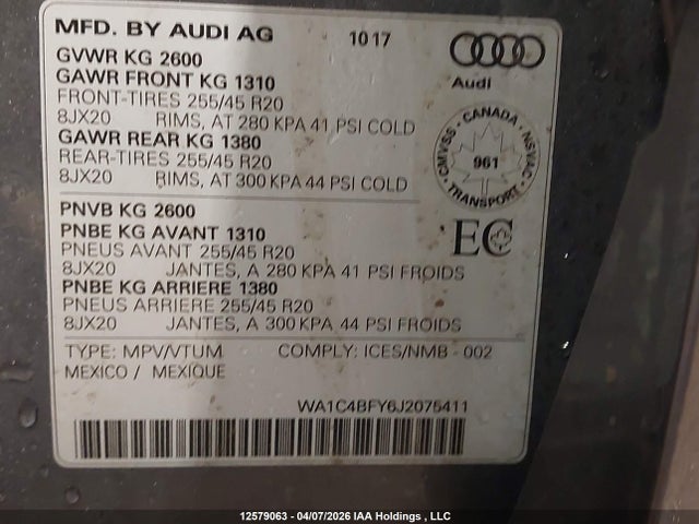 WA1C4BFY6J2075411 Audi Sq5 Prestige