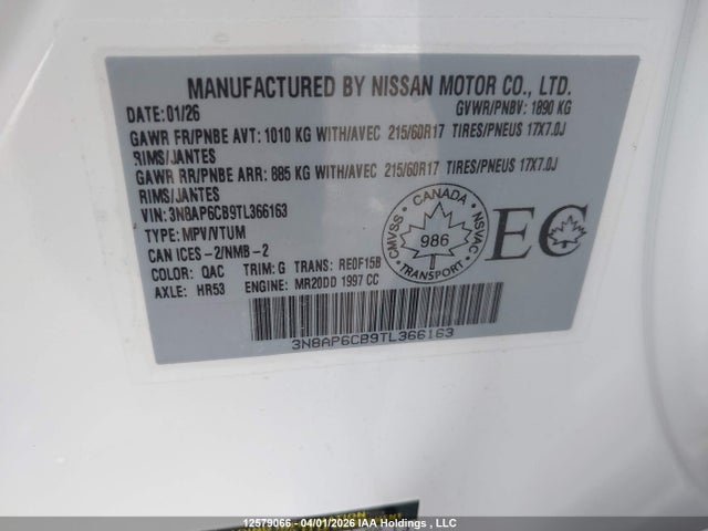 Aukcja sprzedaży 2026 Nissan Kicks, vin: 3N8AP6CB9TL366163, numer aukcji: 12579066