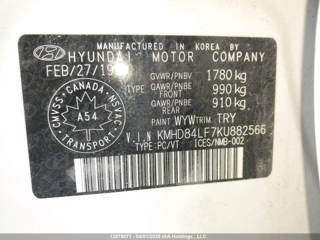 KMHD84LF7KU882566 Hyundai Elantra Preferred