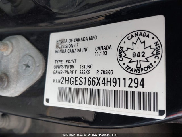 Продаж на аукціоні авто 2004 Honda Civic Lx, vin: 2HGES166X4H911294, номер лоту: 12579072